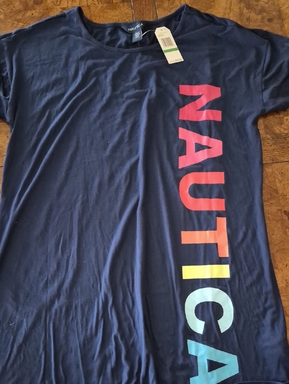 Nautica Navy Tee with Vertical Multicolor Logo